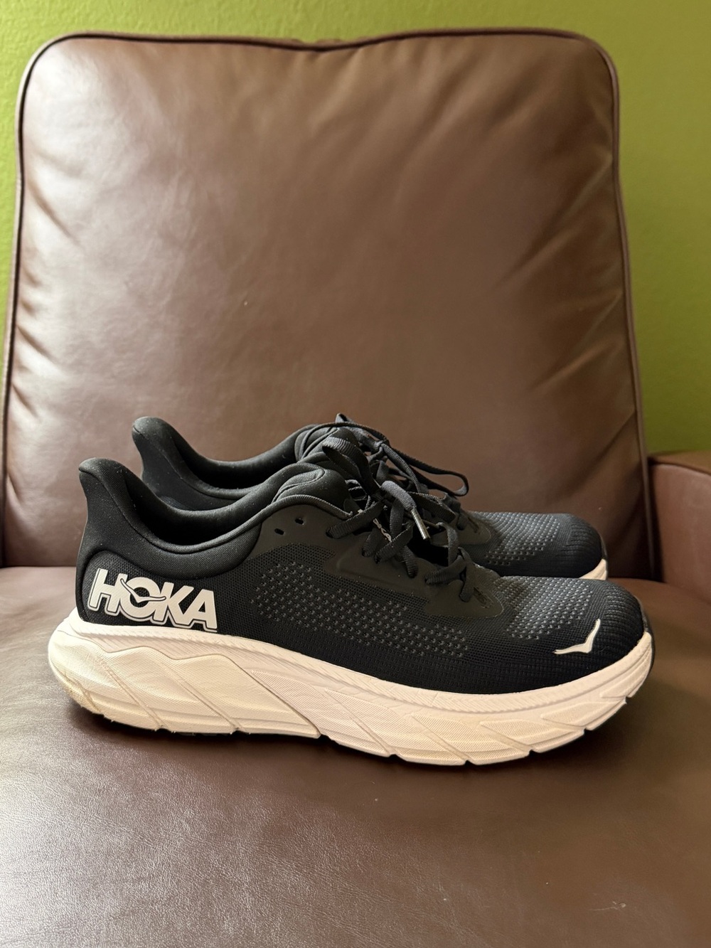 Hoka Men's Black & White Athletic Running Shoes - Excellent Condition